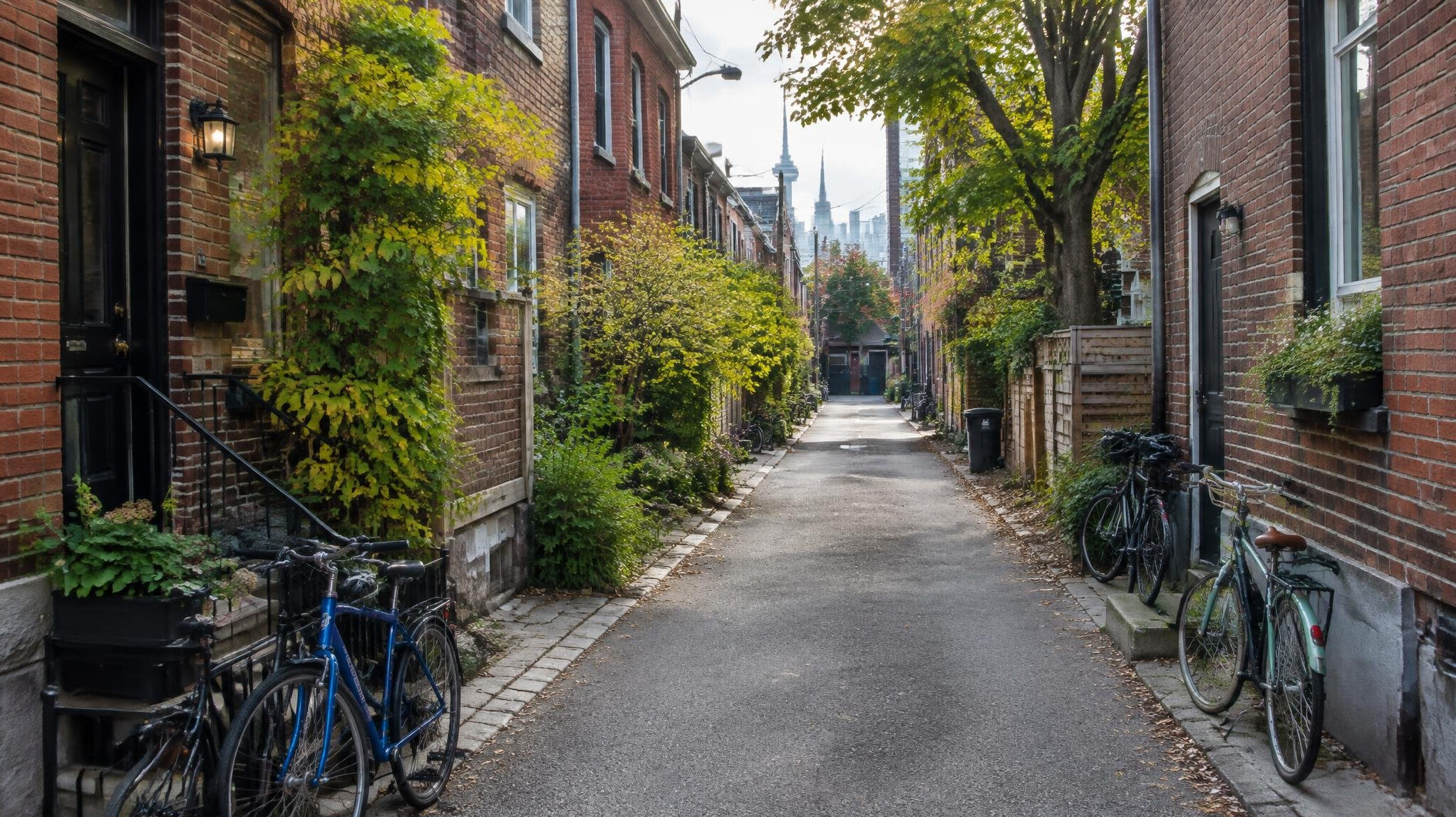 Quiet residential laneway between houses in a city neighbourhood