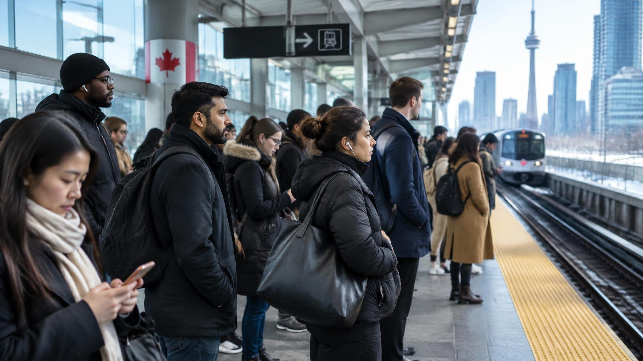Commuters waiting on a city train platform